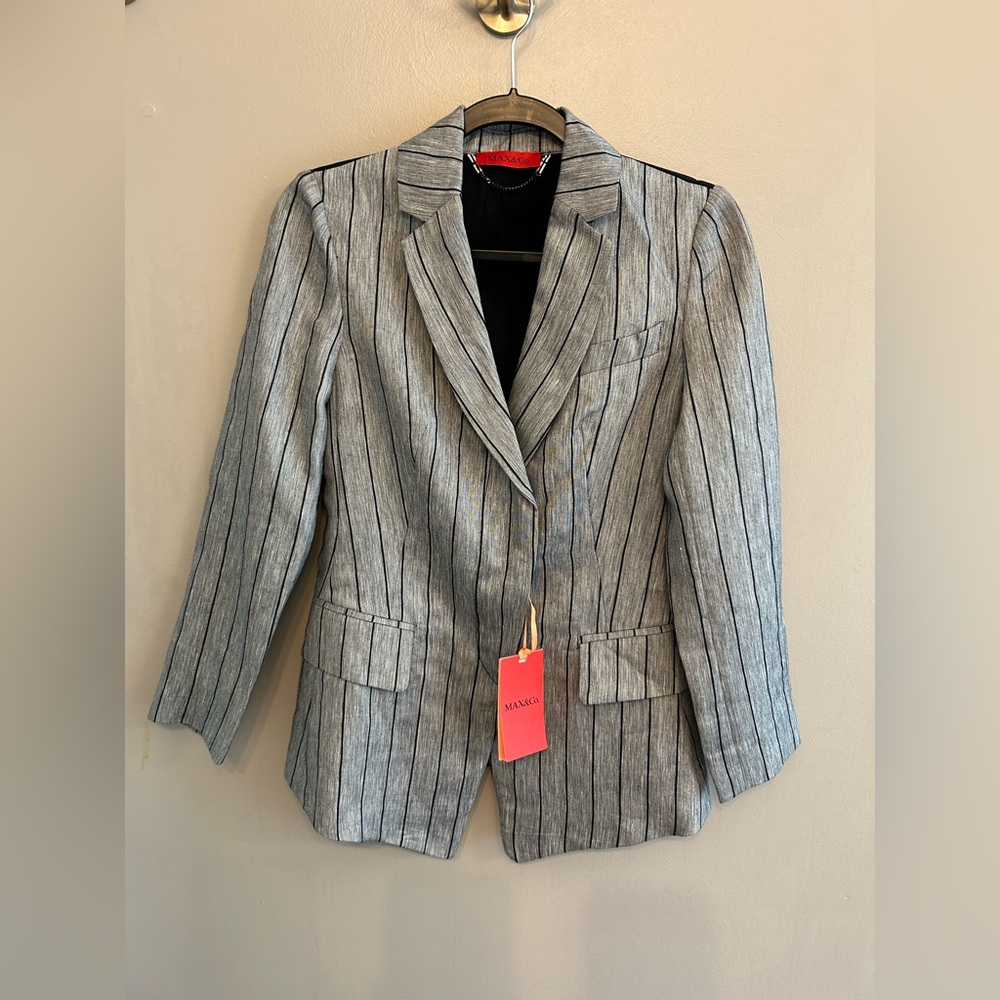 NWT MAX & Co. Summer Linen Jacket Woman, Black Gray striped size 2